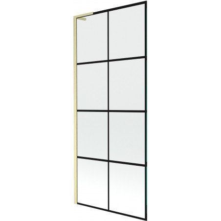 Mexen Next L параван за вана 1-крилен 80 x 150 см, черна решетка, златен четкан - 895-080-000-03-77-55
