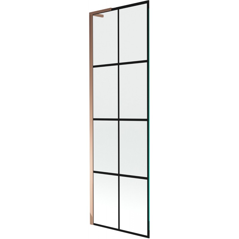 Mexen Next L параван за вана, 1-крилен, 60 x 150 см, черна решетка, розово злато - 895-060-000-03-77-60