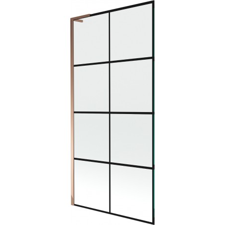 Mexen Next L параван за вана, 1-крилен, 90 x 150 см, черна мрежа, розово злато - 895-090-000-03-77-60