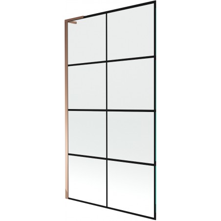 Mexen Next L параван за вана с 1 крило 100 x 150 см, черна решетка, розово злато - 895-100-000-03-77-60