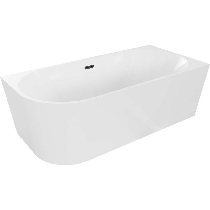 Mexen Mia свободностояща ъглова дясна вана 150 x 75 см, бяла, черен преливник