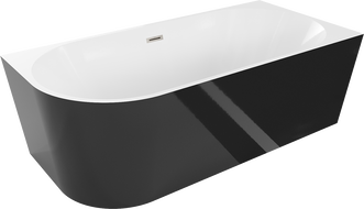 Mexen Mia стояща вана, ъглова, дясна, 170 x 80 см, бяла/черна, матово никелово