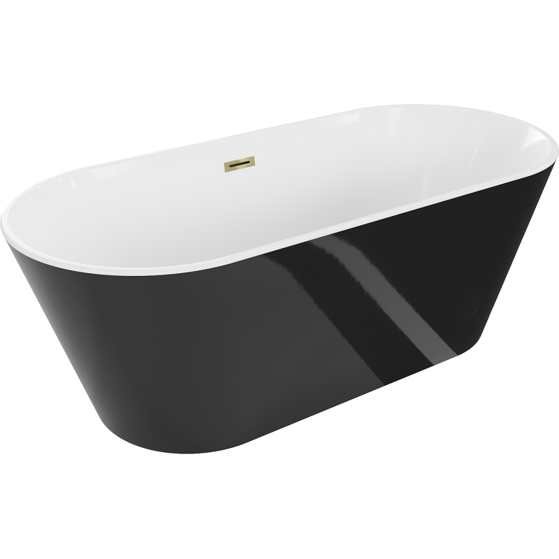 Mexen Flavia свободно стояща вана 150 x 75 см, бяло/черно, златен преливник - 54031507575-50
