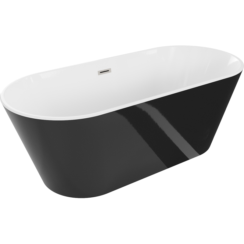 Mexen Flavia свободностояща вана 160 x 75 см, бяла/черна, преливане четкосан никел - 54031608075-97