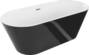 Mexen Flavia свободностояща вана 160 x 75 см, бяла/черна, преливане четкосан никел - 54031608075-97