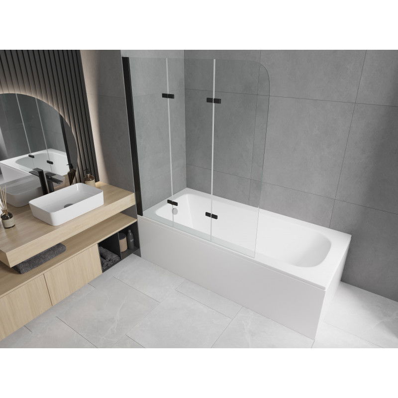 Mexen Vega правоъгълна вана 160 x 70 cm с панели и 3-крилен параван 120 cm, прозрачен, черен - 550116070X9012037000