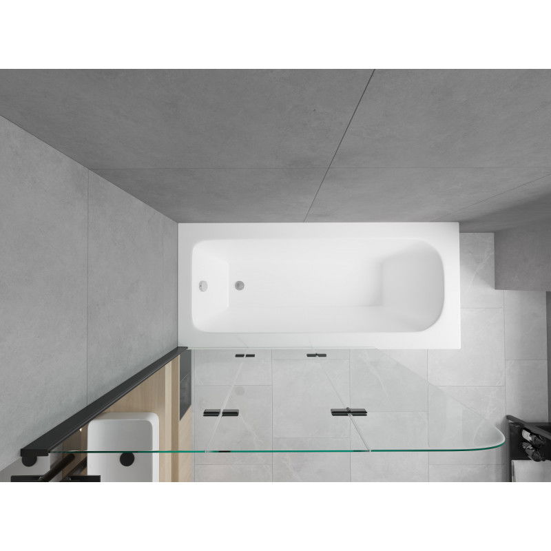 Mexen Vega правоъгълна вана 160 x 70 cm с панели и 3-крилен параван 120 cm, прозрачен, черен - 550116070X9012037000