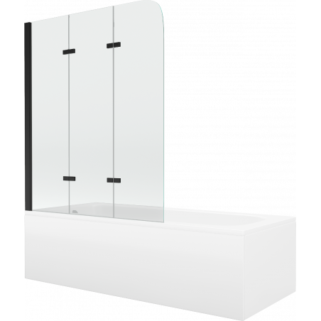 Mexen Vega правоъгълна вана 160 x 70 cm с панели и 3-крилен параван 120 cm, прозрачен, черен - 550116070X9012037000