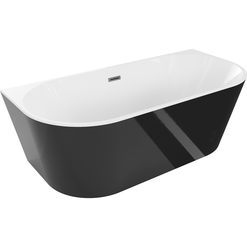 Mexen Oval свободностояща стена 150 x 75 см, бяла/черна, преливник gun metal - 52671507575-95