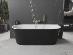 Mexen Oval вана самостоятелна стена 160 x 80 см, бяла/черна, златен brushed overflow - 52671608075-55