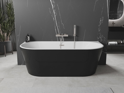 Mexen Oval свободностояща стена 160 x 80 см, бяла/черна, преливник от brushed никел - 52671608075-97