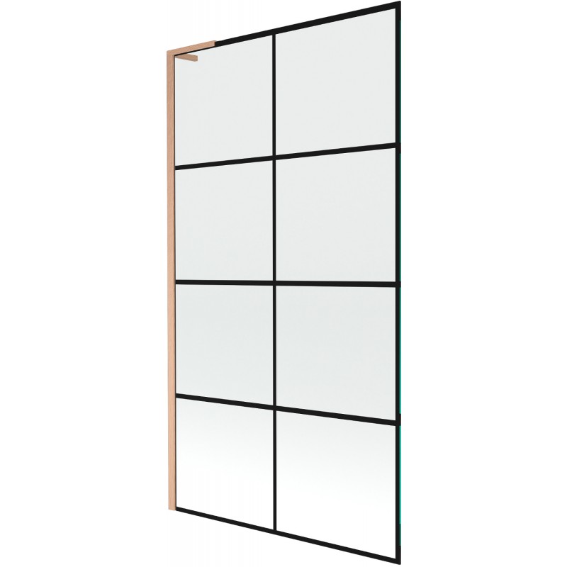 Mexen Next L стена за вана 1-крилен 100 x 150 см, черна решетка, изчеткана мед - 895-100-000-03-77-65