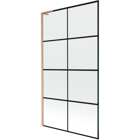 Mexen Next L стена за вана 1-крилен 100 x 150 см, черна решетка, изчеткана мед - 895-100-000-03-77-65