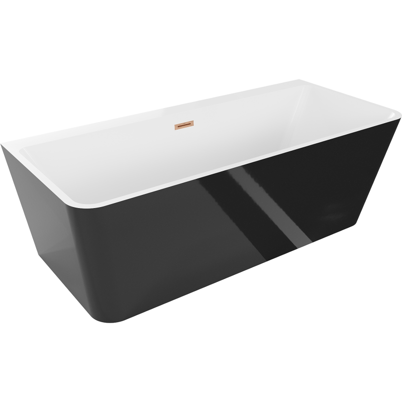 Mexen Volta свободностояща вана до стена 150 x 75 см, бяла/черна, преливник четкана мед - 51131507575-65