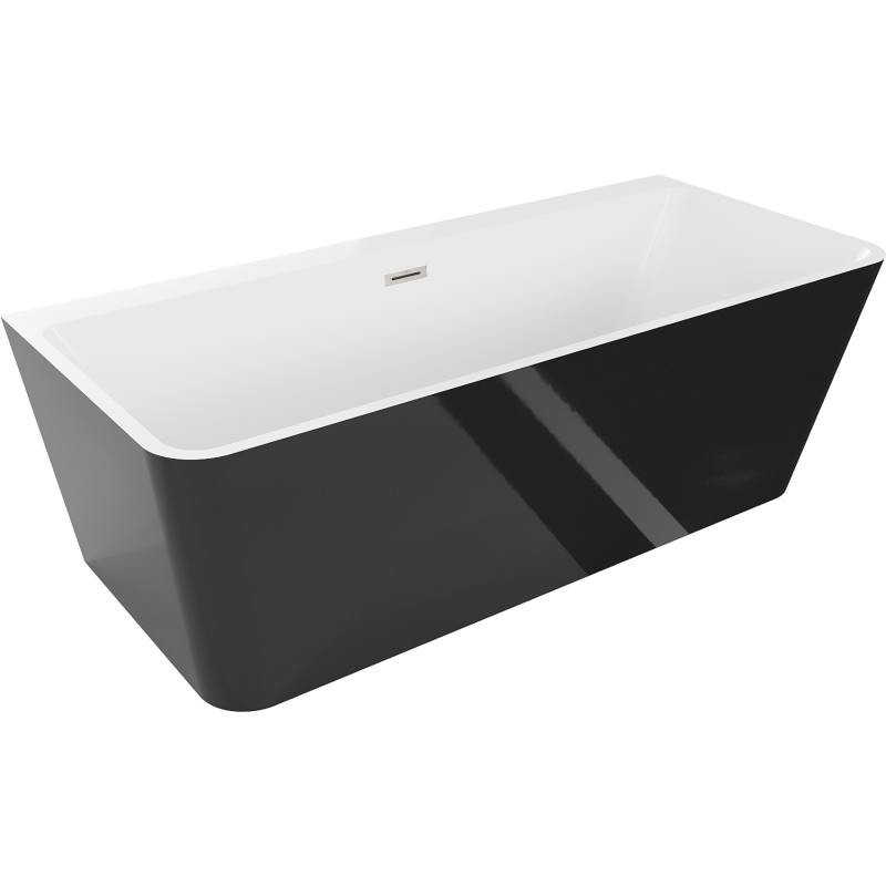 Mexen Volta свободностояща вана за стена 150 x 75 см, бяло/черно, преливник от матов никел - 51131507575-97