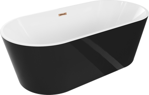 Mexen Luna свободностояща вана 160 x 75 см, бяла/черна, преливник розово злато - 52031607575-60