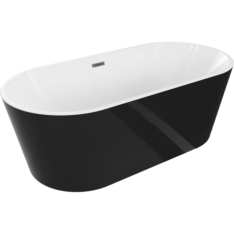 Mexen Luna самостоятелна вана 160 x 75 cm, бяла/черна, преливник gun gray четкан