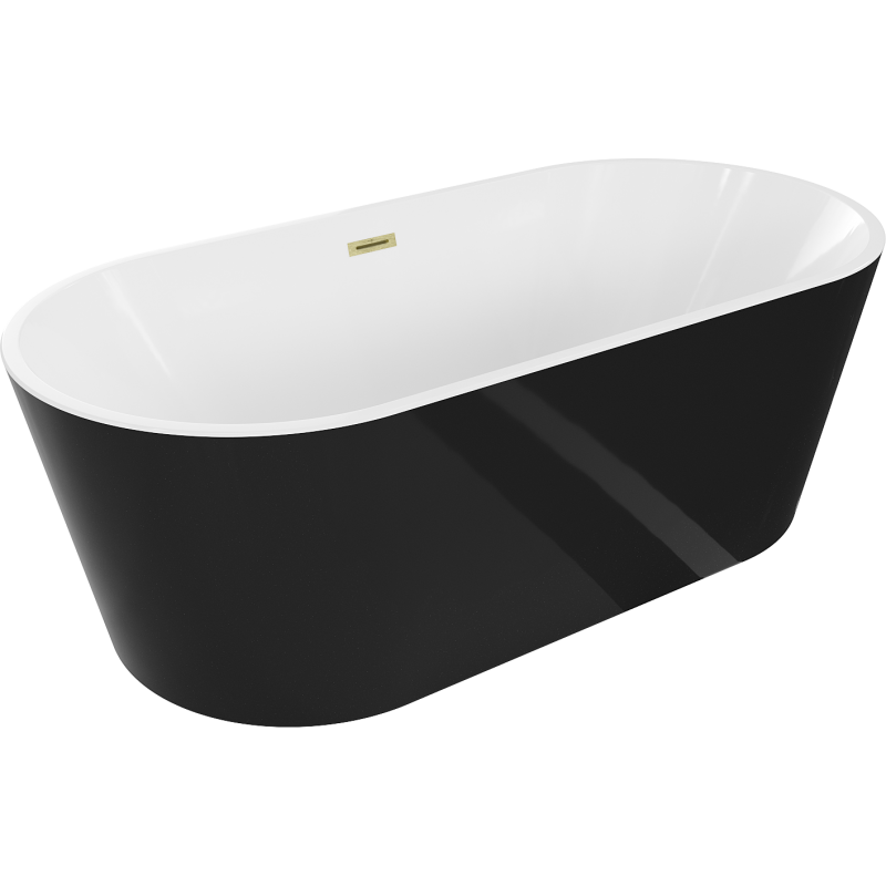 Mexen Luna свободностояща вана 170 x 80 см, бяла/черна, прелив златен мат - 52031708075-55