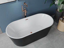 Mexen Luna свободностояща вана 180 x 80 см, бяла/черна, с brushed месинг отводнител - 52031808075-65