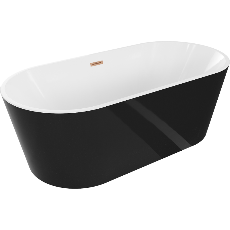 Mexen Luna самостоятелна вана 170 x 80 см, бяла/черна, четкана медна преливка