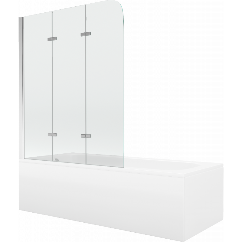Правоъгълна вана Mexen Vega 180 x 80 cm с обшивка и 3-крилен параван 120 cm, прозрачен, хром - 550118080X9012030100