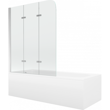 Правоъгълна вана Mexen Vega 180 x 80 cm с обшивка и 3-крилен параван 120 cm, прозрачен, хром - 550118080X9012030100