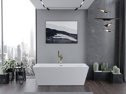 Mexen Lita самостоятелна вана 170 x 75 см, бяла, преливна златиста четка - 52121707500-55