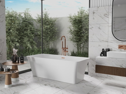 Mexen Tonia самостоятелна вана 170 x 75 см, бяла, преливник в розово злато