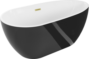 Mexen Eos свободностояща вана 150 x 75 см, бяла/черна, преливник златист четкан - 52471507575-55