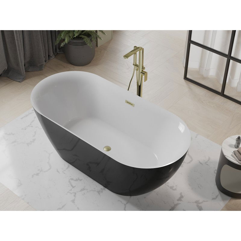 Mexen Roxy свободностояща вана 170 x 80 см, бяла/черна, златна матова преливка - 51201708075-55