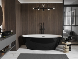 Mexen Bilbao вана самостоятелна 180 x 90 см, бяла/черна, черен преливник