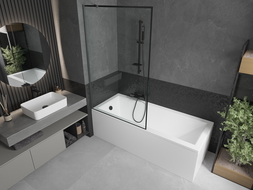 Mexen Next параван за вана 1-крилен 100 x 150 cm, черен мотив, gun metal - 895-100-000-00-70-95
