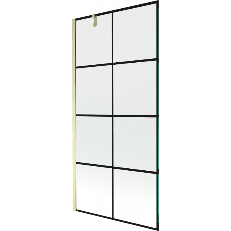 Mexen Next параван за вана с 1 крило 90 x 150 см, черна решетка, златисто мат - 895-090-000-00-77-55