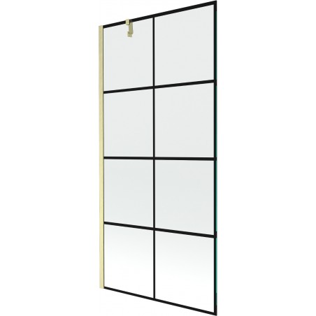 Mexen Next параван за вана с 1 крило 90 x 150 см, черна решетка, златисто мат - 895-090-000-00-77-55