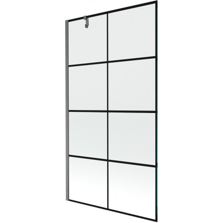 Mexen Next параван за вана, еднокрилен, 100 x 150 см, черна решетка, четкан gun gray - 895-100-000-00-77-66