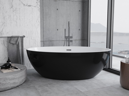 Mexen Nike вана свободностояща 175 x 100 см, бяла/черна, преливник пушено сиво четкано - 54071751075-66