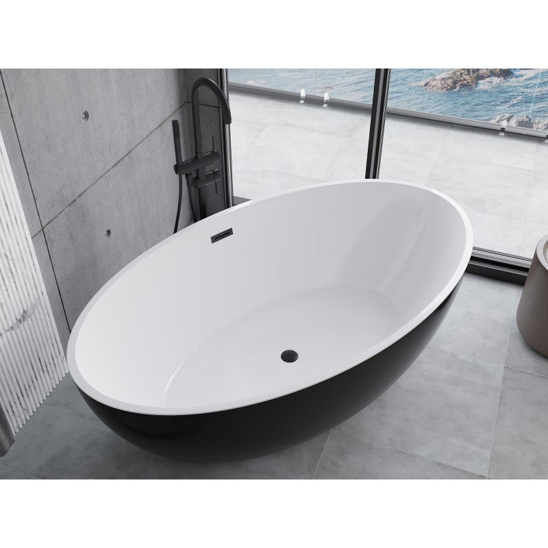 Mexen Nike самостоятелна вана 175 x 100 см, бяла/черна, черен преливник - 54071751075-70