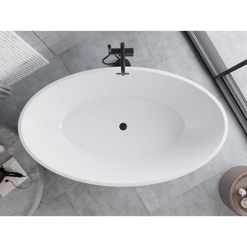 Mexen Nike самостоятелна вана 175 x 100 см, бяла/черна, черен преливник - 54071751075-70