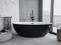 Mexen Nike самостоятелна вана 175 x 100 см, бяла/черна, черен преливник - 54071751075-70