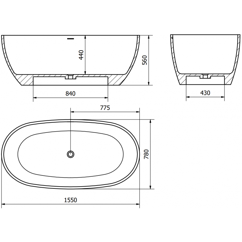 Mexen Torino свободностояща вана от конгломерат 155 x 78 см, бял гланц - 57271557810