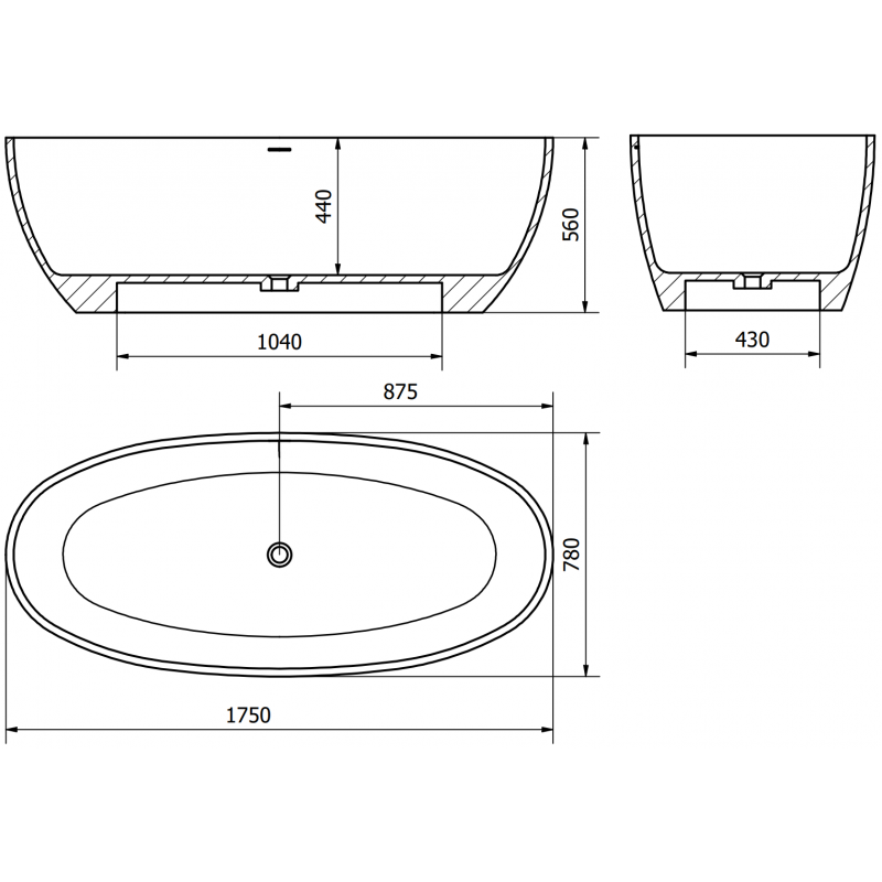 Mexen Torino свободностояща вана от конгломерат 175 x 78 см, бял гланц - 57271757810