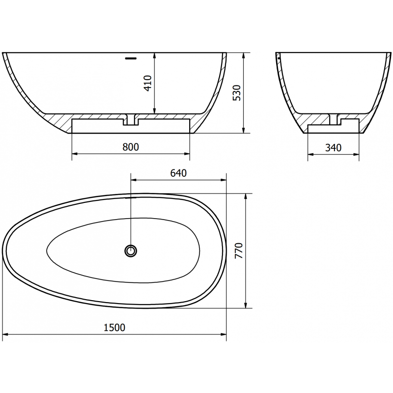 Mexen Imola свободностояща вана от конгломерат 150 x 77 cm, бетон мат - 57281507661