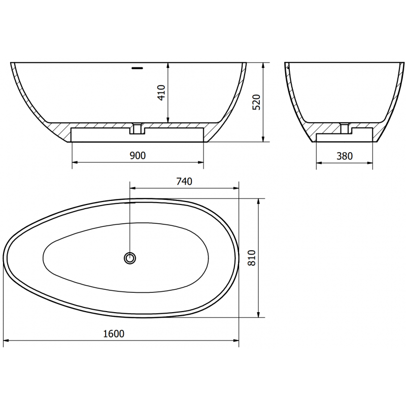 Mexen Imola свободностояща вана от конгломерат 160 x 81 cm, бял мат - 57281608000
