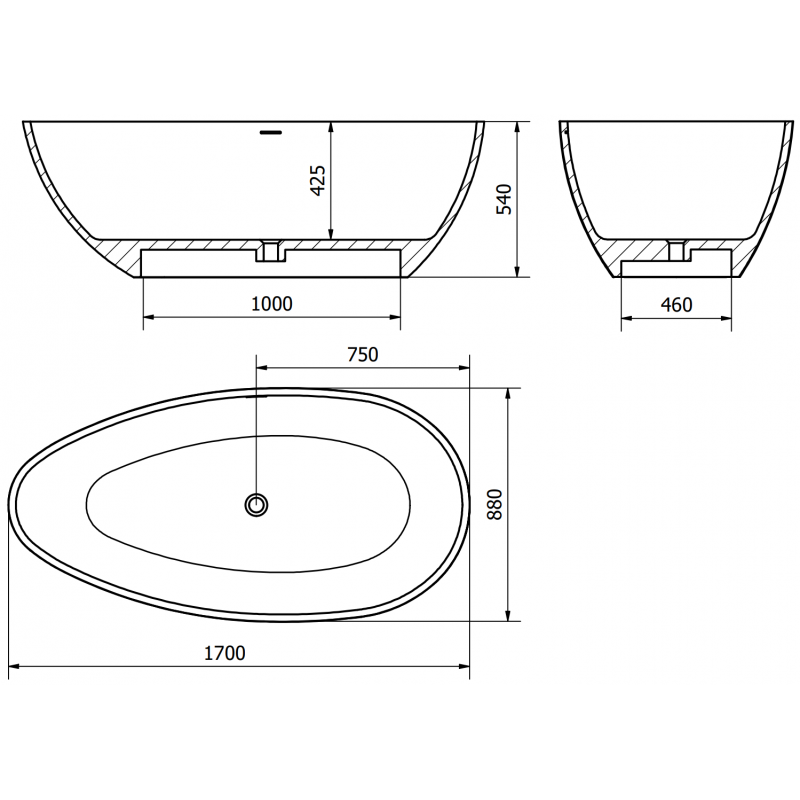 Mexen Imola свободно стояща вана от конгломерат 170 x 88 cm, матов бетон - 57281708561