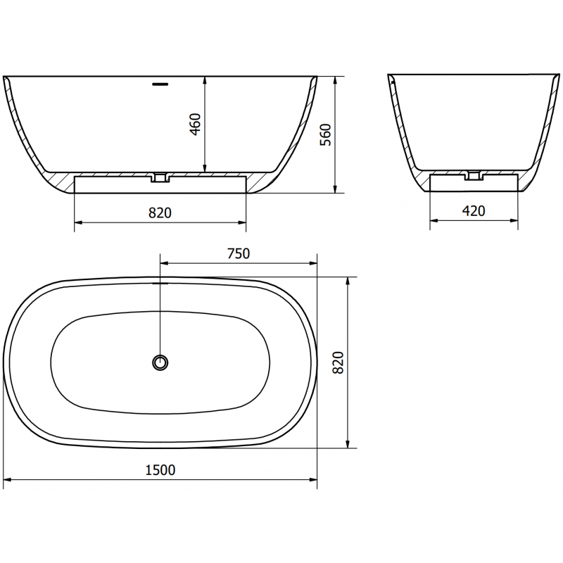 Mexen Como свободно стояща вана от конгломерат 150 x 82 cm, матов бетон - 57311508261