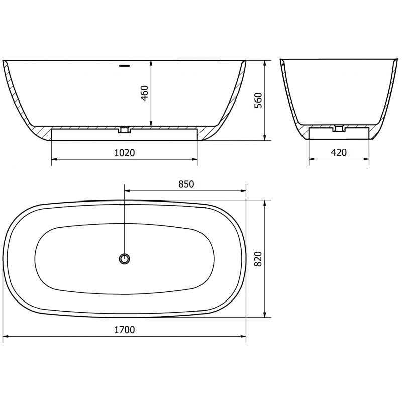 Mexen Como свободностояща вана от конгломерат 170 x 82 см, бяла гланц - 57311708210