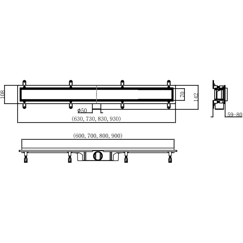 Mexen Flat Abs Flat ABS линеен сифон 2в1 60 см, черен - 1769060