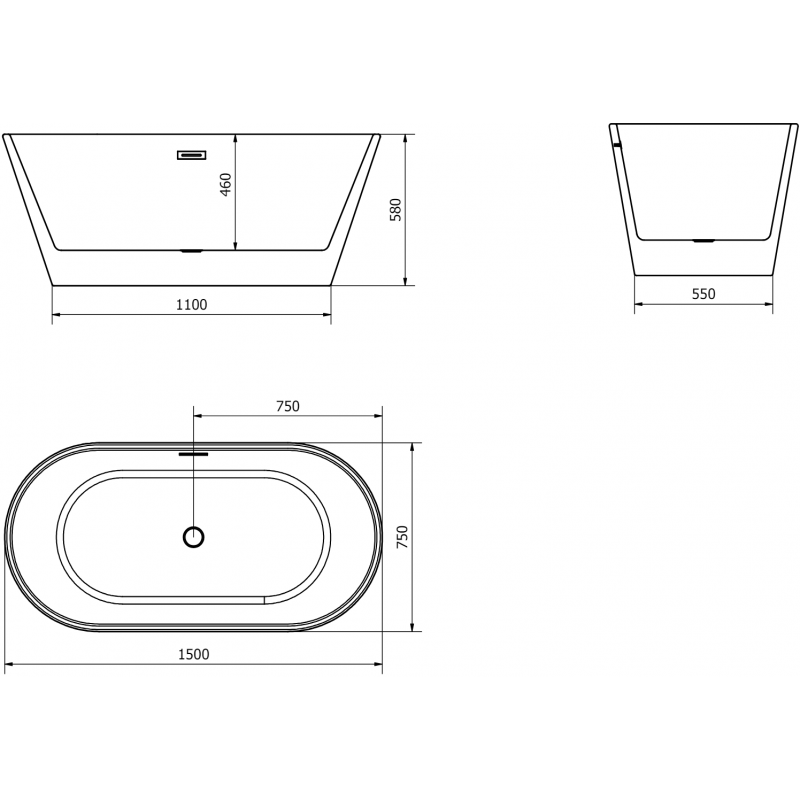Mexen Flavia самостоятелна вана 150 x 75 см, бяла, преливник gun gray четкан - 54031507500-66