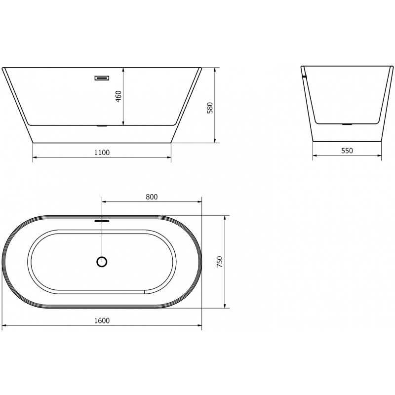 Mexen Flavia свободно стояща вана 160 x 75 см, бяла, преливник gun metal - 54031608000-95