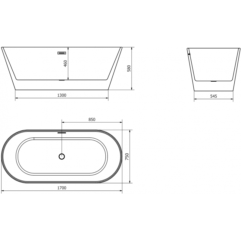 Mexen Flavia самостоятелна вана 170 x 75 см, бяла/черна, преливник gun metal - 54031708075-95